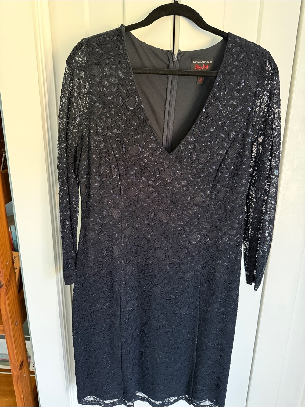 Banana Republic Navy Lace V-Neck Long Sleeve Dress